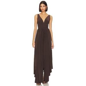 Norma Kamali Brown Asymmetrical Pleated V-Neck Dress NWT